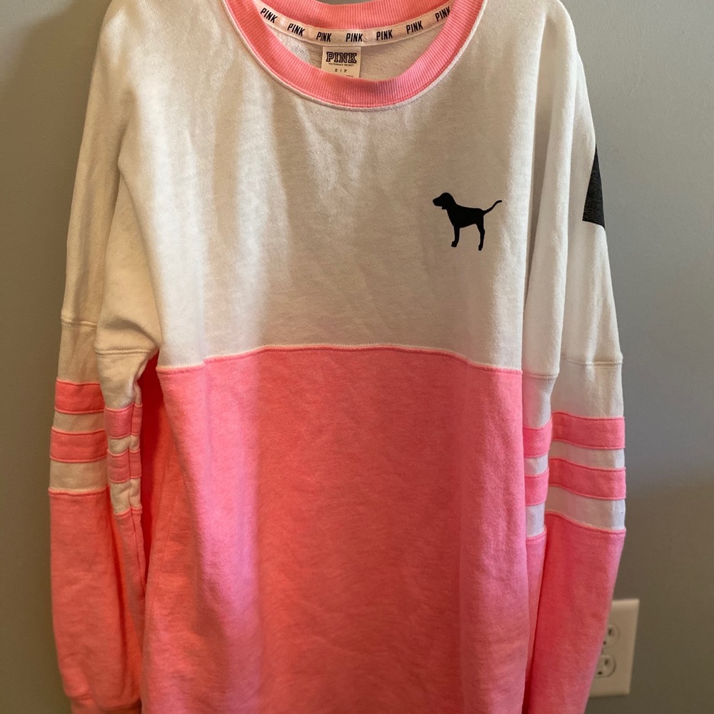 PINK Pink and White Varsity Long Sleeve